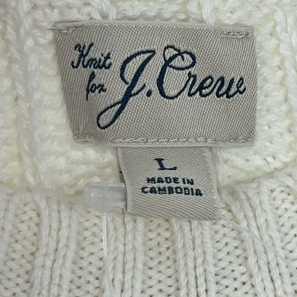 J. Crew Men's Heritage Cotton Cable-Knit Sweater Long Sleeve Ivory Size L NWT